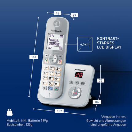 Panasonic KX-TG6821GS DECT juhtmeta telefon automaatvastajaga (madala kiirgusega, ökorežiim, GAP-telefon, lauatelefon, kõnepiirang) pärlhõbedane