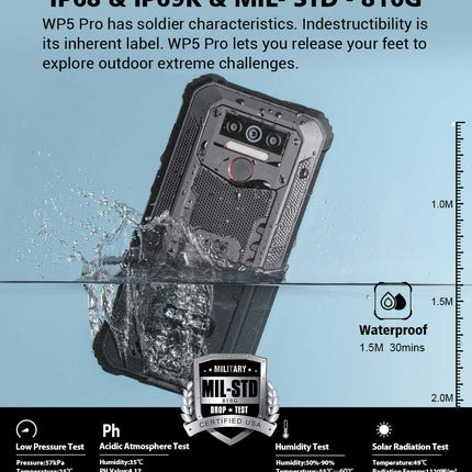 OUKITEL WP5 PRO 4G Outdoor Smartphone without Contract, 8000mAh Battery, 4 LED Flash, Android 10 Rugged Phone IP68, Helio A25 4GB + 64GB, 13MP + 2MP + 2MP, Face ID, GPS DUAL SIM Black