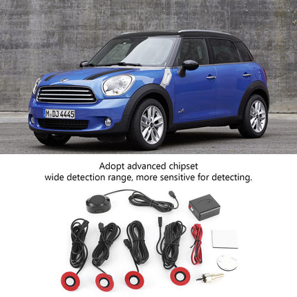 Car Premium Combi Parking Sensors 12V 16.5mm Parking Sensors Front Rear with Plug-in System Built-in Backup Radar Sensor Reversing Alarm Kit with Audio Buzzer Additional Kit (White)