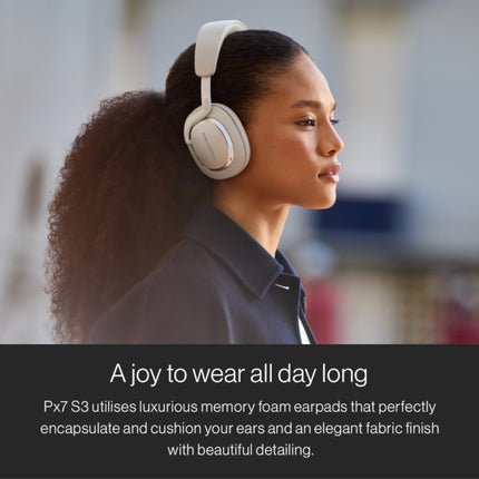 Bowers &amp; Wilkins Px7 S3 kõrvapealsed mürasummutavad juhtmevabad kõrvaklapid aptX™ kadudeta tehnoloogiaga, kiire laadimisega, 30 tundi taasesitust, 8 sisseehitatud mikrofoni - lõuendvalged