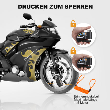 AGPTEK piduriketta lukustus mootorratta lukustusalarmisüsteem 110db ketaslukk, pidurikell 1,5 m tagasikutsumiskaabli ja lukukotiga, turvalukk Moto Moped Vespa Motokrossile, must