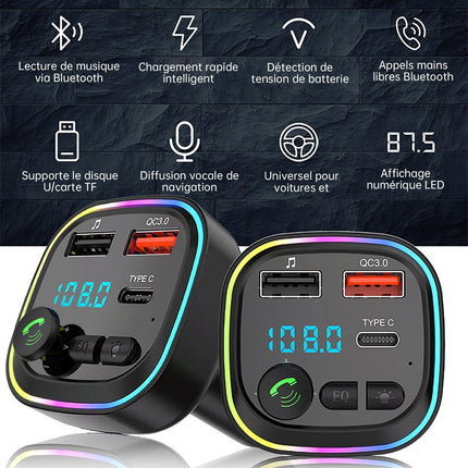 Bluetooth 5.3 FM-saatja, autoraadio adapter, QC3.0 kiirlaadimisega LED-ekraan, juhtmevaba Bluetooth MP3-mängija, toetab USB-d ja TF-kaarti