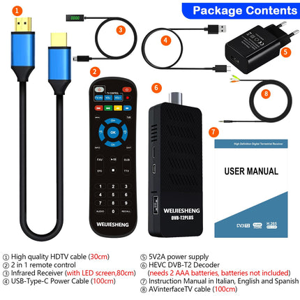 Digitaalne maapealne dekooder 2024, DVB-T2 mini-TV-pulk, HD 1080P H.265 HEVC 10-bitine, toetab HDMI, AV, Etherneti, USB Wi-Fi, projektorit, PVR-i, multimeediat [2-ühes kaugjuhtimispult teleri juhtimisega]