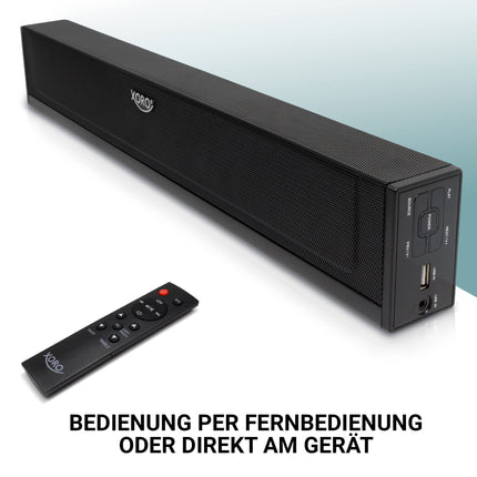 XORO TV heliriba HSB 50 V2 võimsusega 25 vatti, Bluetooth-kõlar, USB-meediapleier, Line IN, optiline ja koaksiaalne audiosisend, seinale paigaldamise võimalus
