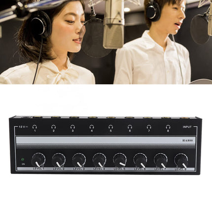 Headphone Amplifier 8-Channel, Portable Metal Stereo Amplifier Mini Headphone Amplifier for Studio and Stage 100 to 240 V