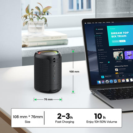 Deeyaple A46 Bluetooth Speaker Bluetooth 5.3, Surround Sound, Compact and Portable, 10 Hours Battery Life, TF Card Playback, Microphone, 3.5mm Audio Input