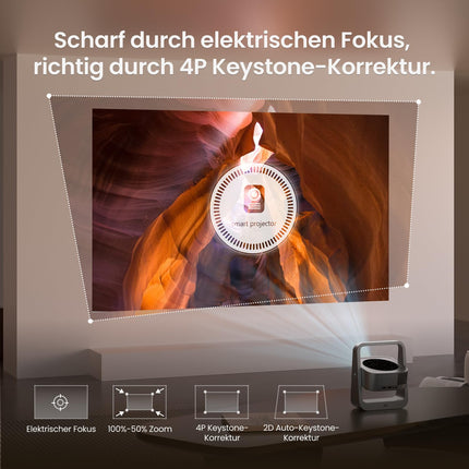 [Rakendusega integreeritud] Eeenfy nutiprojektor kaasaskantav, kodukino projektor 20 000 luksiga, 1080P tugi, E-fookus/Keystone'i korrektsioon, WiFi Bluetooth-projektor, väike välistingimustes kasutatav projektor mobiiltelefonile, värskendus 2025, must