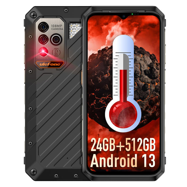 Ulefone Power Armor 18 Ultra Phone, Shatterproof, 5G, Smartphone, Shatterproof, 24GB + 512GB, Temperature Measurement, 108MP + 32MP, 9600mAh, 6.58 inch, 120Hz FHD+, Shatterproof Phone Android