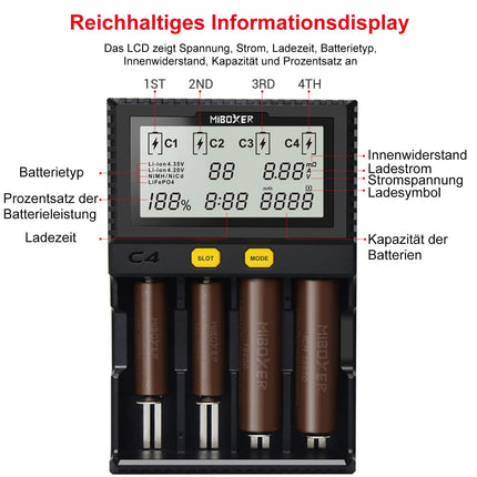 Universaalne akulaadija, 18650 akulaadija 4 pesaga, LCD-ekraaniga akude laadija Li-Ion LiFePO4 NI-MH NI-Cd AA AAA C 18350 18500 18700 20700 21700 26650 RCR123 akude jaoks.
