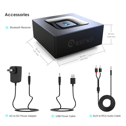 esinkin W29-us Bluetooth-heliadapter muusika voogedastussüsteemile, traadita heliadapter, töötab nutitelefonide ja tahvelarvutitega, traadita adapter kõlaritele