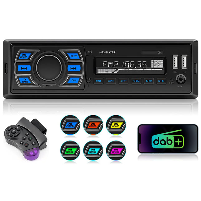 DAB/DAB+ 1Din autoraadio Bluetooth vabakäesüsteem, Hikity auto MP3-mängija, mis toetab mobiiltelefonide laadimist ja FM-raadiot koos USB AUX TF-pordiga