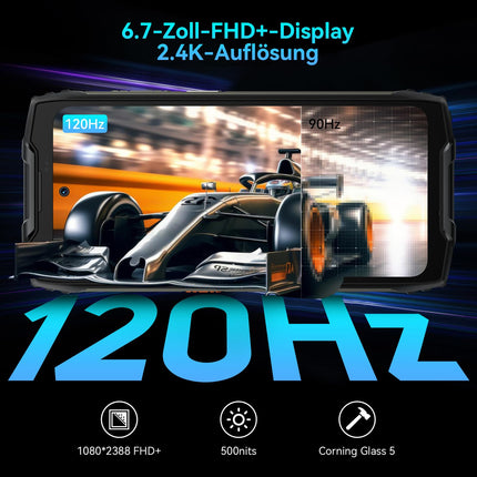 Blackview BV9300 Pro (24GB + 256GB) Outdoor Mobile Phone 100LM Flashlight, 15080mAh 33W, 6.7'' FHD+ 120Hz 1.32'' Back Display Outdoor Smartphone Without Contract, 64MP + 32MP Smart ISO Camera, NFC/GPS/IP69K