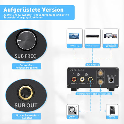Fosi Audio TP-02 subwooferi võimendi koduheli, minibassi võimendi mono subwooferi võimendi 220W, TDA7498E kiibi helitugevuse ja sageduse juhtimisega, aktiivse passiivse subwooferi bassi raputaja jaoks