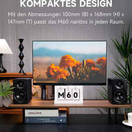 Edifier M60 multimeediakõlar Bluetooth 5.3, 66W RMS, kõrglahutusega heli ja kõrglahutusega juhtmevaba heli, LDAC, 3" kesksagedus-bass ja 1" kõrgsageduskõlar, USB-C ja Aux sisendid, kompaktne lauakõlar - must
