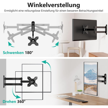 WALI TV seinakinnitus, pööratav ja kallutatav monitori seinakinnitus 13-32-tollisele LED-telerile, lameekraanile kuni 15 kg, VESA kuni 100 x 100 mm (1330 lm), must