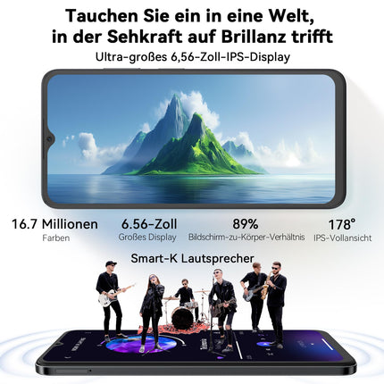 OSCAL Flat 2C Mobile Phone Without Contract | Android 14, 6GB RAM + 64GB ROM, 2TB TF Card | Octa-Core, 6.56" HD+, 5000mAh Battery, 13MP + 8MP Camera Smartphone Cheap New | Dual SIM, Unlocked, GPS, 2-Year Warranty