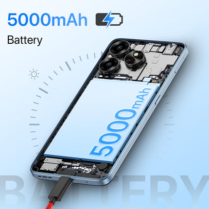 UMIDIGI 5G mobiiltelefonid NFC-ga, 6GB+128GB/TF 1TB, G6 nutitelefon ilma lepinguta, 6,57" 90Hz HD+, 50MP kaamera 5000mAh, Dimensity 6100+ 5G SIM-kaardivabad telefonid, Android 13, sõrmejäljega lukustamata/näotuvastusega/GPS (sinine)