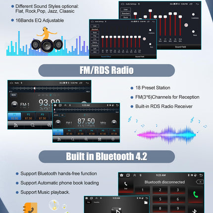 [2+32G] SIXWIN Android 13 Car Radio for Ford Fiesta 2009-2017, 9 inch Capacitive Double Din Car Radio with Screen with WiFi GPS Bluetooth FM/RDS USB Mirrorlink+Canbus