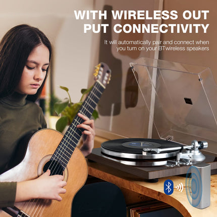 SeeYing Belt Drive Turntable Bluetooth Vinyl Record Player 33 or 45 RPM with Phono Preamp Magnetic Cartridge and Counterweight Wireless Output Connectivity