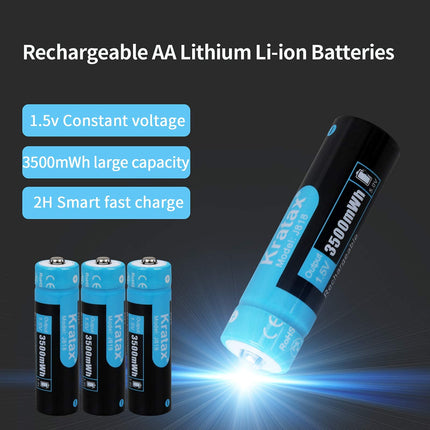 Kratax 3500mWh 1.5V AA Battery [4 Pack], 1.5V Lithium AA Battery, Fast Charging 1200 Charge and Discharge Cycles (Not for Flash)
