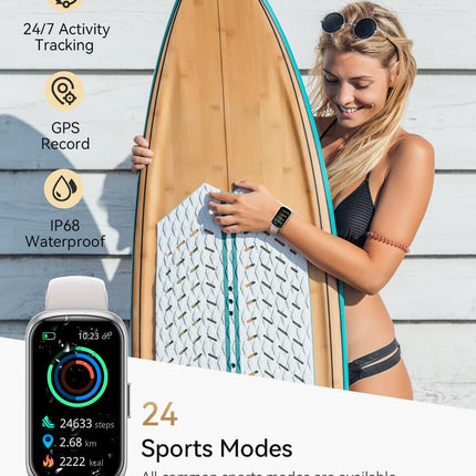 RUXINGX Smartwatch Women, 1.47″ Fitness Watch with 24 Sports Modes, Activity Tracker 24H Heart Rate Monitor SpO2 Sleep Monitor, Menstrual Cycle, IP68 Waterproof Sports Watch Pedometer Android iOS Silver