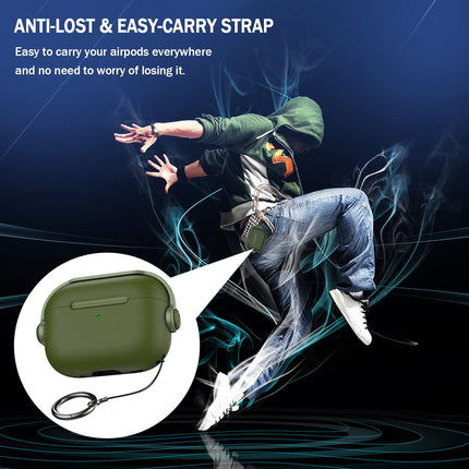 R-fun Protective Case Compatible with Apple Airpods Pro (2023/2022/2019, 2nd/1st Gen), (USB-C/Lightning Cable), Music Headphone Earphone Case with Security Lock and Cleaning Kit, Olive