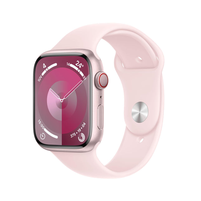 Apple Watch Series 9 [GPS + Cellular, 45mm] Rose Gold Aluminum Case with Rose Gold Sport Band, M/L (Refurbished)