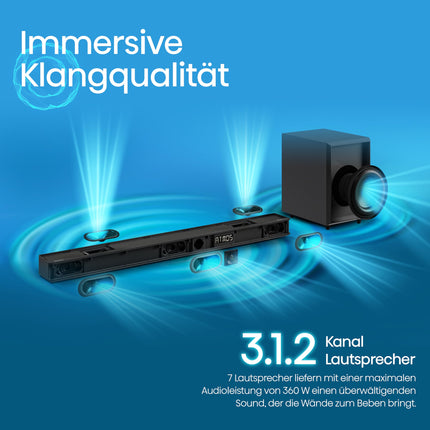 Hisense AX3120G 3.1.2 heliriba juhtmevaba subwooferiga, 360W, Dolby Digital Plus, Dolby Atmos, Bluetooth, HDMI eARC/optiline/AUX/USB, must (2024)
