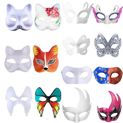 Bssowe 14-osaline valge loomamask isetegemise mask, paberimassist, unisex täiskasvanutele ja lastele, karneval, halloween, kodukaunistamine
