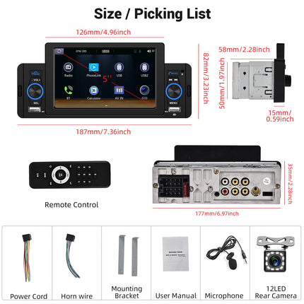 Hodozzy 1 DIN autoraadio, Carplay, Android Auto, 5-tolline puutetundlik ekraan, raadio, FM-raadio, stereo, Mirror Link, Bluetooth, USB/AUX-sisend, SD-kaardi pesa, juhtmevaba ...