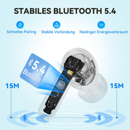 Bluetooth-kõrvaklapid, kõrvasisesed juhtmevabad kõrvaklapid, 12 mm draiverid, Bluetooth 5.4, sügav bass, 35-tunnine aku, 4 mikrofoni, ENC, selged kõned tehisintellektiga, IPX5 veekindlus, mugav sobivus, kiire laadimine, ekvalaiser rakenduse kaudu
