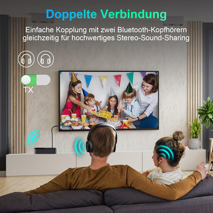 SONRU Bluetooth-saatja-vastuvõtja telerile, Bluetooth-heliadapter, AptX HD madala latentsusega Bluetooth-saatja kahele kõrvaklapile, kõlariga stereosüsteemile, pika leviala, TOSLINK/RCA/AUX/optiline