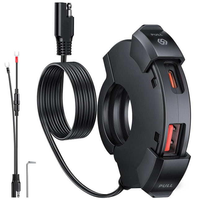ZEXMTE mootorratta USB-pesa, 18W QC 3.0 ja 30W PD C-tüüpi kahekordne USB mootorratta laadija, 12V/24V veekindel mootorratta pesa telefonidele, tahvelarvutitele, digikaameratele, GPS-ile