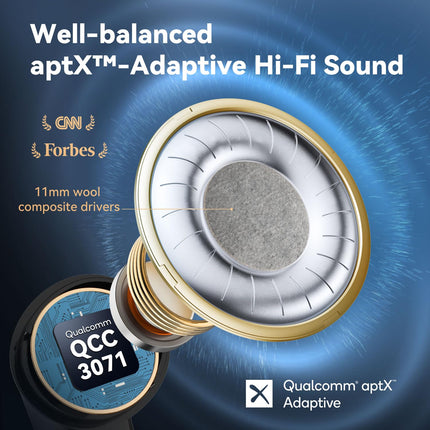 EarFun Air Pro 3 Bluetooth kõrvaklapid, 43dB hübriidsed aktiivse mürasummutusega juhtmevabad kõrvaklapid, HiFi heli Qualcomm aptX adaptiivne, 6 mikrofoni cVc 8.0 kõned, mitmikpunkt, 45H aku, rakenduse juhtimine