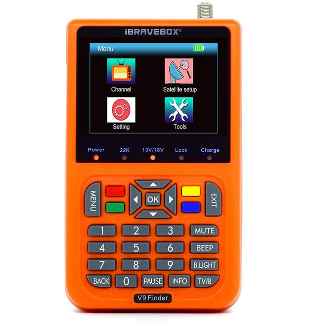 Digitaalne satfinder, V9 digitaalne satelliidisignaali otsija sisseehitatud liitiumioonakuga, 3,5-tolline LCD-ekraan, Full HD, 16-bitine, OSD 64 MB, 1 GB, DDR3, tugi H.265 (oranž)