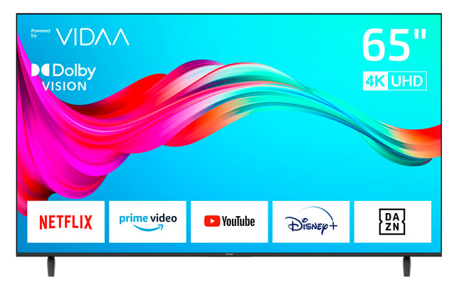 DYON Smart 65 VX - 65-tolline (164 cm) 4K Ultra-HD nutiteler kolmekordse tuuneriga (DVB-C/-S2/-T2), App Store'i, Prime Video, Netflixi, YouTube'i, DAZN-i, Disney+ ja hotellirežiimiga