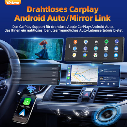 Volam 9,26-tolline CarPlay ekraan, kaasaskantav autoraadio, mis ühildub Apple CarPlay ja Android Autoga, Car Play IPS puuteekraan, sõbraekraan Siri/GOO-gle'iga, GPS-navigatsioon, Bluetooth, Mirror Link