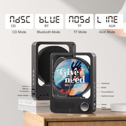 MECHEN CD-mängija Bluetooth, kaasaskantav Discman CD-mängija koju, kaugjuhtimispult, sisseehitatud kõlarid ja LED-ekraan, toetab TF-kaarti ja AUX-i, CD-R, CD-RW