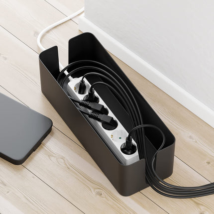 deleyCON Cable Management Box Cable Organizer Box Cable Box 40.5cm x 15.3cm x 13cm Robust Plastic 2 Side Cable Guides Protection and Security Black