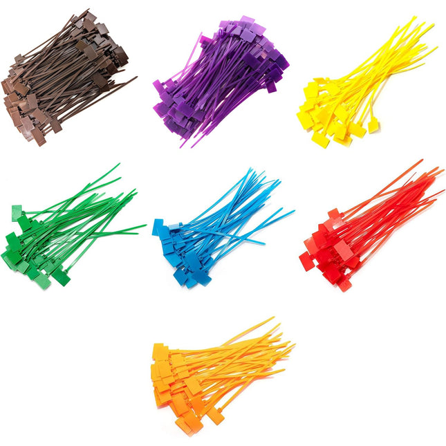 Cable ties 165mm labelable with labeling field 16.5cm Red/Yellow/Green/Blue/Orange/Brown/Violet 700 pieces (100 pieces each)