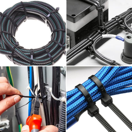 500 Pack Black 12in Cable Ties, 300mm x 4.8mm Nylon Ties, Cable Ties Tensile Strength with 22 kg, UV Resistant Cable Ties Zip, Self-Locking Industrial Cable Ties for Cable Management