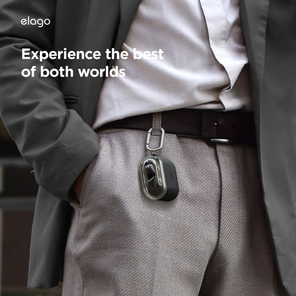 elago Compatible with Samsung Galaxy Buds 3 Case &amp; Galaxy Buds 3 Pro Case, Duo Case with Carabiner, Premium Silicone + TPU Case, Wireless Charging, Earphone Accessories, for Men, for Women (Black)
