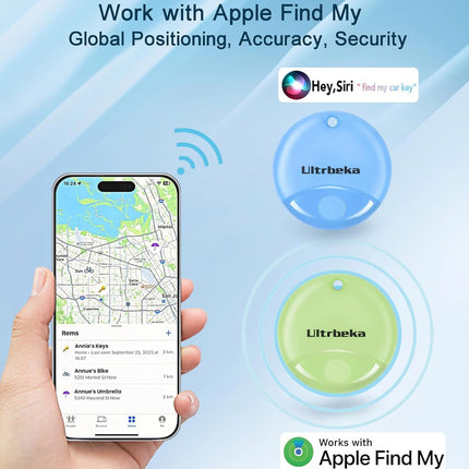 Ultrbeka Air Tag Key Finder 4-Pack MFi-Certified Tracker Compatible with Find My App (iOS Only), Item Finder for Keys, Luggage, Suitcases, Pets – Waterproof &amp; Replaceable Battery
