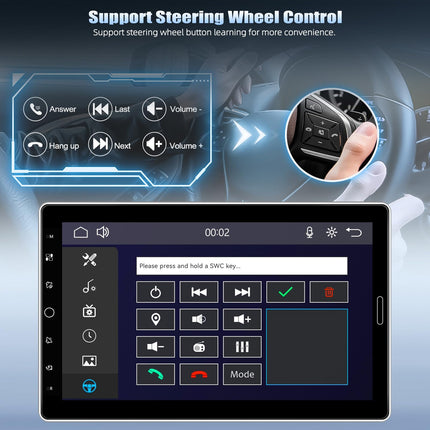 CAMECHO 1 DIN autoraadio juhtmevaba Apple Carplay ja Android Autoga, 10,1-tolline pööratav puutetundlik ekraan, FM/AM/RDS, Bluetooth EQ, Mirror Link, roolilt juhtimine, YouTube + IPS-ekraan