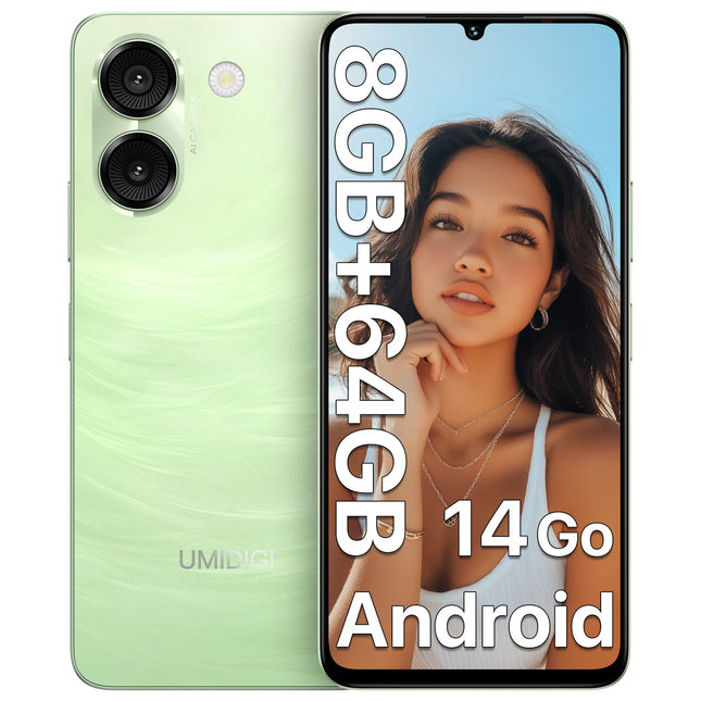UMIDIGI G9A mobiiltelefon, Android 14 Go nutitelefon ilma lepinguta, 6,75" HD+ kaheksatuumaline Android mobiiltelefon, 8 GB + 64 GB / 1 TB TF, kahe SIM-kaardiga 4G SIM-kaardi lukustamata mobiiltelefonid, 13 MP + 8 MP / 5000 mAh / Face ID / GPS