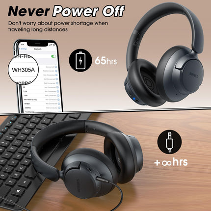 BERIBES Bluetooth kõrvaklapid, kõrvapealsed, aktiivse mürasummutusega kõrvaklapid mikrofoniga, läbipaistvad režiimid, 70 tundi mänguaega ANC-režiimis, kõrglahutusega heli, sügav bass, kiire laadimine, 3,5 mm kaabel