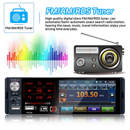 Hikity RDS FM AM Car Radio 1 Din Bluetooth Handsfree 4.1 Inch Screen Touch Display with USB AUX TF MP5 for Android/IOS Car Radio Rear View Camera Microphone
