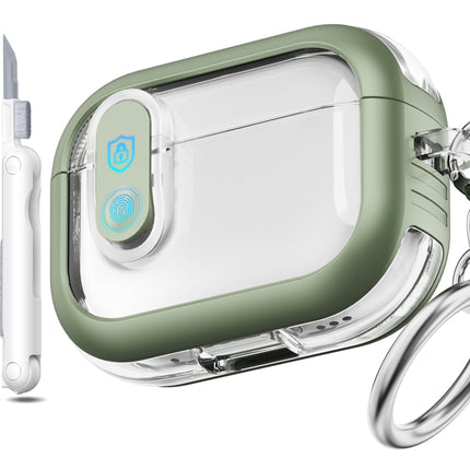 MHYALUDO Airpods Pro 2. põlvkonna ümbris turvalise lukuga, ühildub Airpods Pro 2./1. põlvkonna ümbristega, läbipaistev TPU, sõjaväeklassi löögikindel ümbris. Armeeroheline