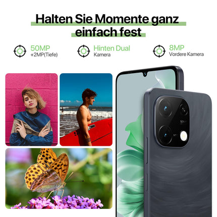 UMIDIGI G9C NFC nutitelefon ilma lepinguta Android 14-12(6+6) GB+128GB 50MP kaameraga mobiiltelefon 6,75-tolline 90Hz ekraan, 5000mAh, 2,2 GHz protsessor, 4G kahe SIM-kaardiga, kaasas laadija, Bluetooth 5.4/Face ID/GPS - must