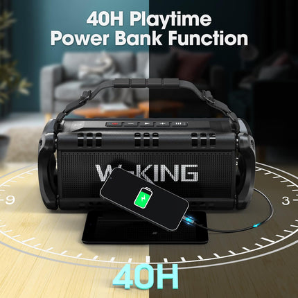 W-KING Bluetooth kõlar, 90W tippvõimsusega subwoofer, õuekõlar, IPX6 veekindel, kaasaskantav muusikakarp, sügav bass, Boombox, DSP, 40H aku, varupatarei, AUX, EQ, TF, telkimine, rand, aed